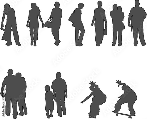 Vector sketch illustration of a silhouette design of a human doing work activities with family and beloved friends