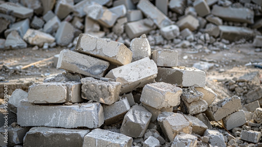 Cement bricks piled at construction site Cement bricks piled at construction site