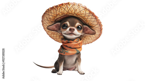 3D realistic of Chihuahua with a sombrero