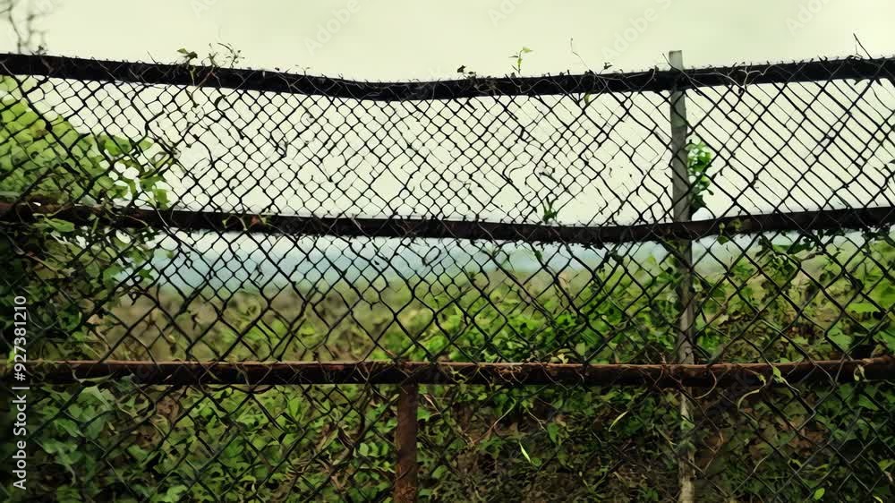 Rusty Chain-Link Fence with Vines and Peeling Paint Rusty Chain-Link Fence with Vines and Peeling Paint