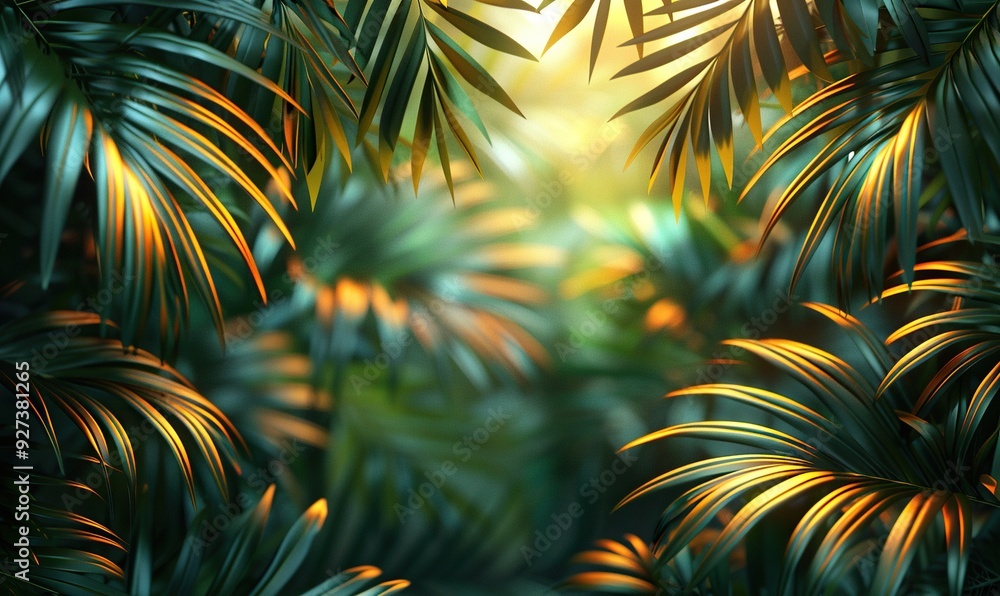 A 3D illustration file of palm leaf trees with cut-out backgrounds. A 3D illustration file of palm leaf trees with cut-out backgrounds.