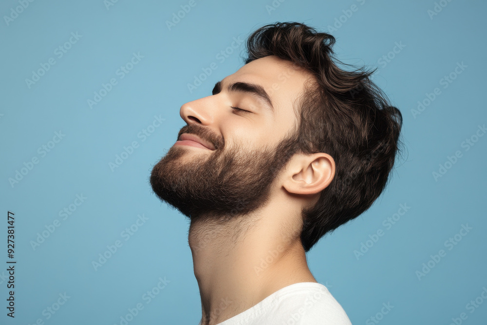 Fototapeta premium A close up of a man's face with her eyes closed