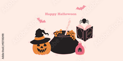 Ornate Happy Halloween Background. Trendy hand drawn greetings template
