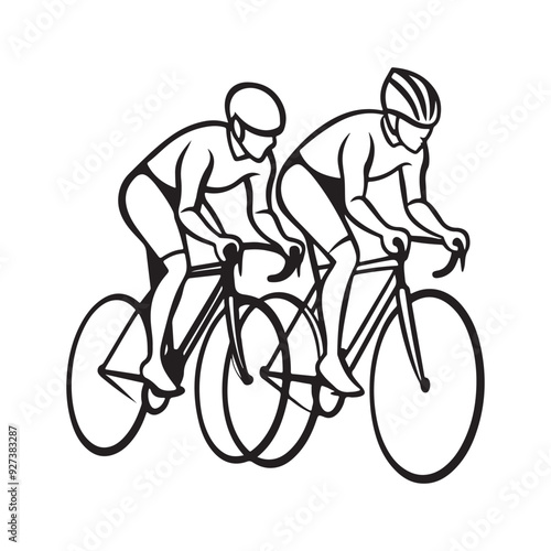 Premium Quality Professional Cyclists Outline Silhouette Vector Art.