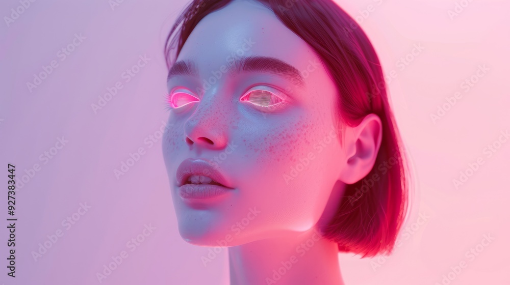 portrait of a woman face with glowing neon lights cyborg background portrait of a woman face with glowing neon lights cyborg background