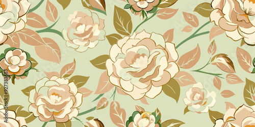 Floral blooming romantic feminine seamless pattern with imitation of satin stitch embroidery