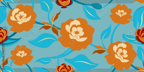 Floral blooming romantic feminine seamless pattern with imitation of satin stitch embroidery