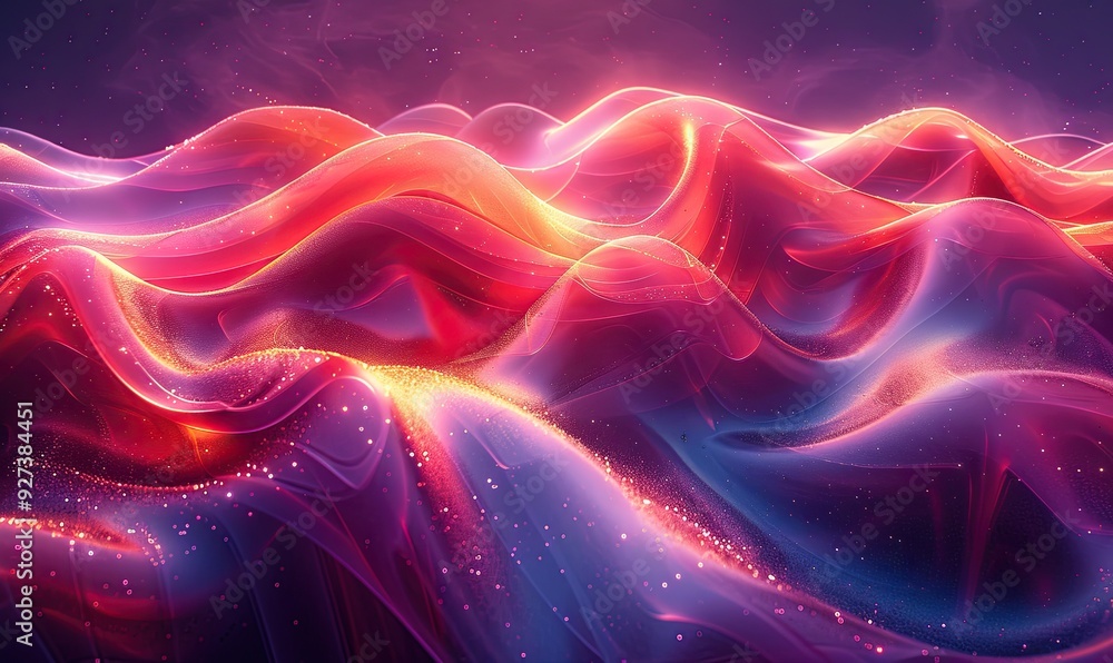 An abstract liquid glass with holographic neon waves in motion, rendered in dark background. An abstract liquid glass with holographic neon waves in motion, rendered in dark background.