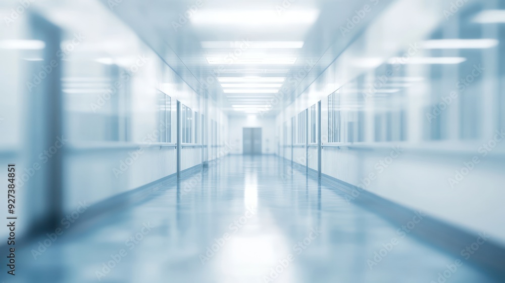Empty Sterile Hospital Corridor with Bright Lights and White Walls Empty Sterile Hospital Corridor with Bright Lights and White Walls