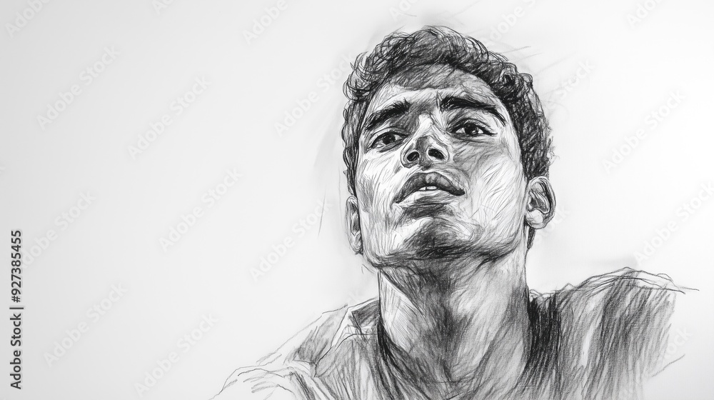 Obraz premium Realistic charcoal sketches of a young man capturing deep emotions and powerful expressions