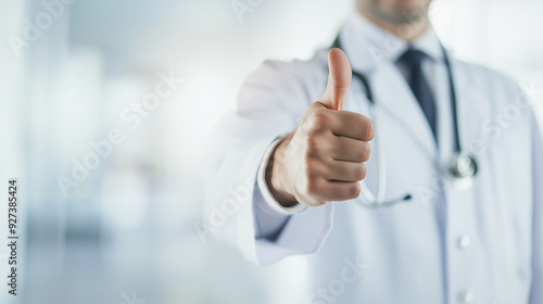 doctor is captured giving a thumbs up, symbolizing a positive and encouraging message about healthcare, with a friendly and supportive demeanor that reinforces confidence in medica photo