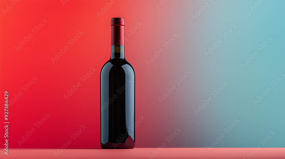 elegant red wine bottle positioned against a gradient background of red and blue hues, creating a striking and sophisticated visual ideal for product display or advertisement, phot elegant red wine bottle positioned against a gradient background of red and blue hues, creating a striking and sophisticated visual ideal for product display or advertisement, phot