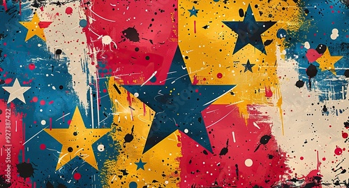 Wallpaper Mural Punk rock style starburst elements with colorful splashes, creating an abstract background pattern. Torontodigital.ca