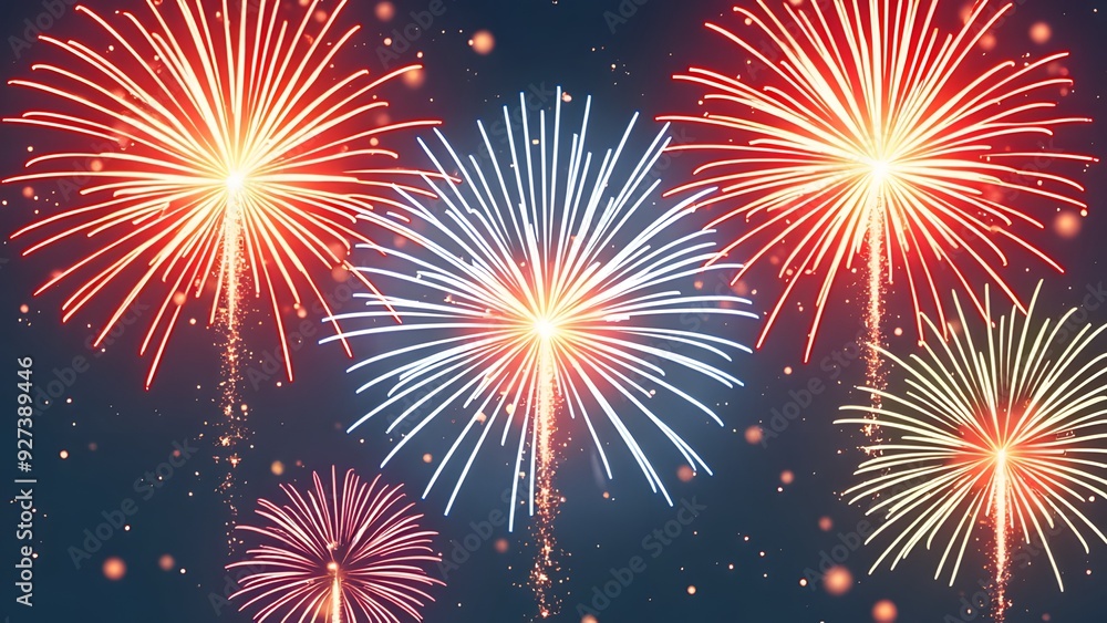 Fototapeta premium Explosive Brilliance: Fireworks Isolated on White perfect Png 