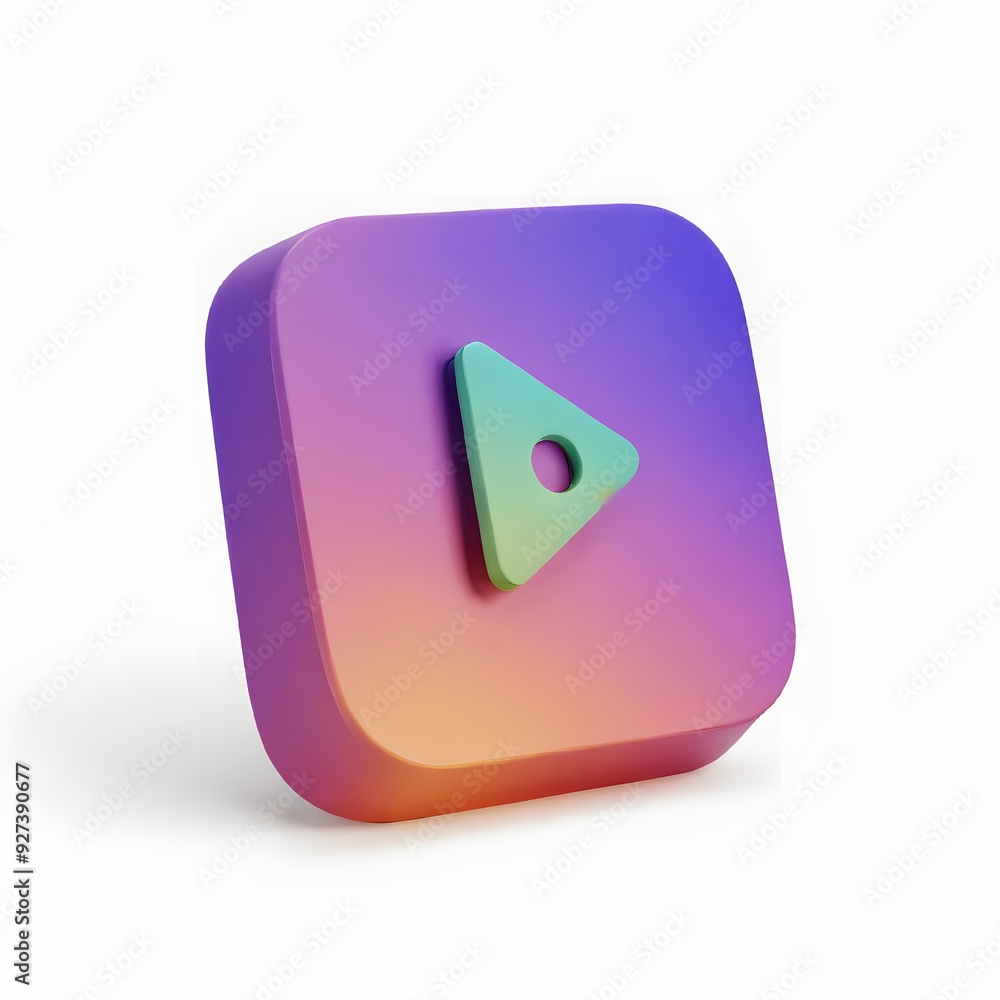 3D Icon Play Button Icon on Gradient Background. 3D Icon Play Button Icon on Gradient Background.