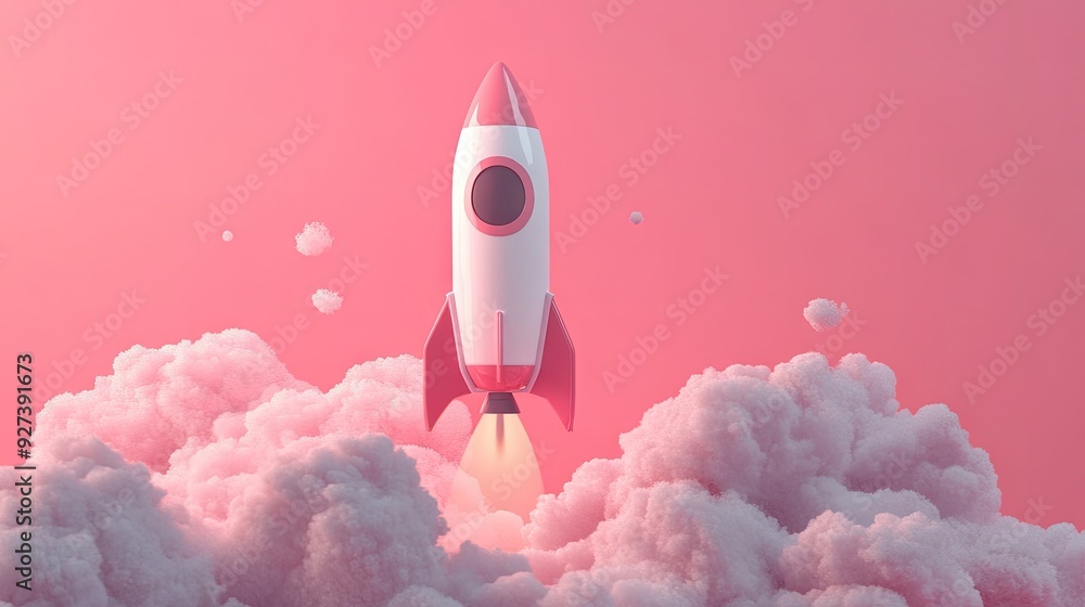 A 3D rocket soaring into the sky on a pink background, representing the upward trajectory of a startup. A 3D rocket soaring into the sky on a pink background, representing the upward trajectory of a startup.
