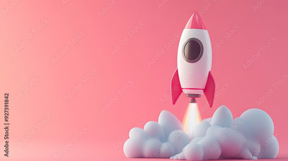 A 3D rocket soaring upward on a pink background, representing a fresh start in business. A 3D rocket soaring upward on a pink background, representing a fresh start in business.