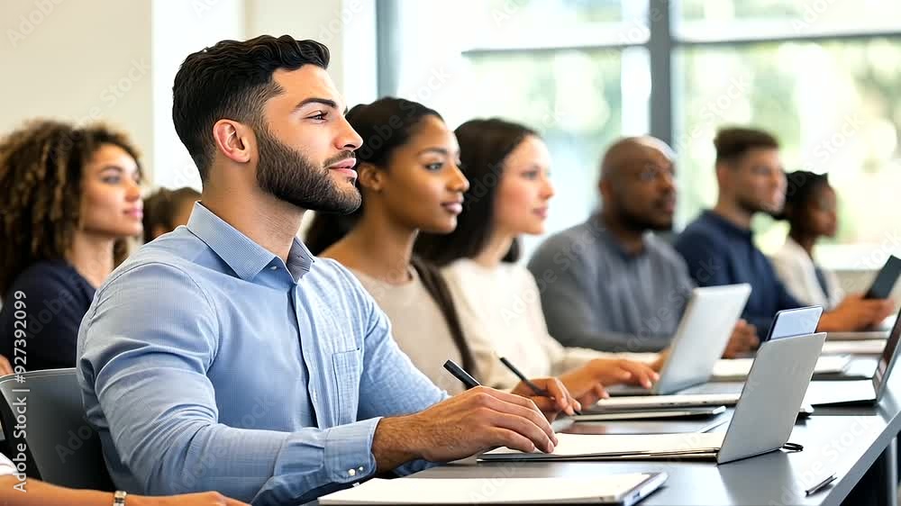 A diverse group of adult learners deeply engaged in their studies, showcasing lifelong education. A diverse group of adult learners deeply engaged in their studies, showcasing lifelong education.