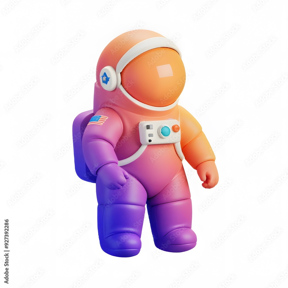 Fototapeta premium 3D Icon Cartoon astronaut with vibrant gradient colors, isolated on white background.