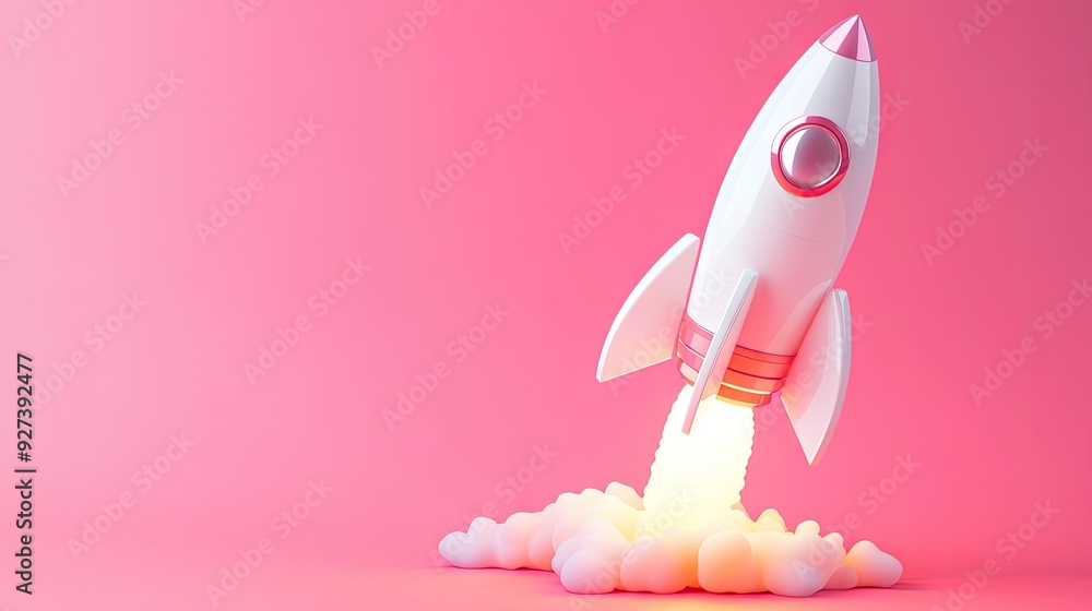 A 3D rocket with flames shooting upward, set against a pink background, symbolizing a new business launch. A 3D rocket with flames shooting upward, set against a pink background, symbolizing a new business launch.