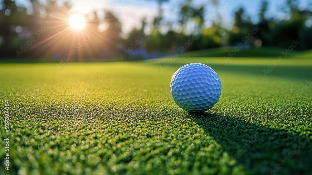 close up golf ball in morning dew, sunrise recreation sport field close up golf ball in morning dew, sunrise recreation sport field