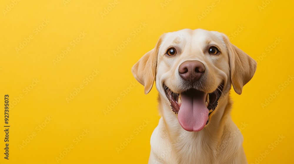 A fun banner featuring a playful Labrador Retriever with a goofy smile, set against a vibrant yellow background. A fun banner featuring a playful Labrador Retriever with a goofy smile, set against a vibrant yellow background.