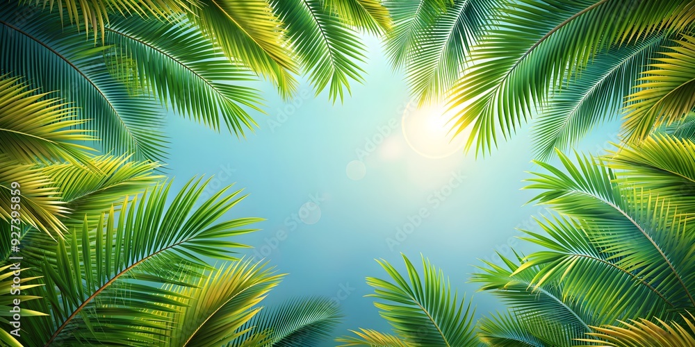 Fototapeta premium Palm tree leaves background for tropical and beach themed designs, tropical, palm tree, leaves, background, nature, green