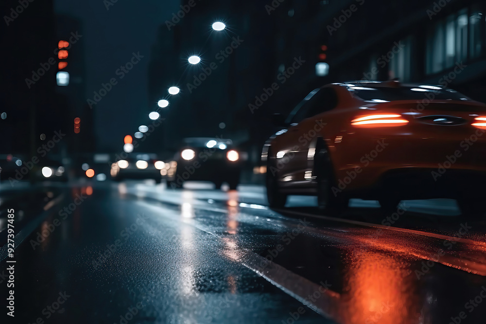 Road Traffic At Night, Cars Driving By Evening City Road Traffic At Night, Cars Driving By Evening City