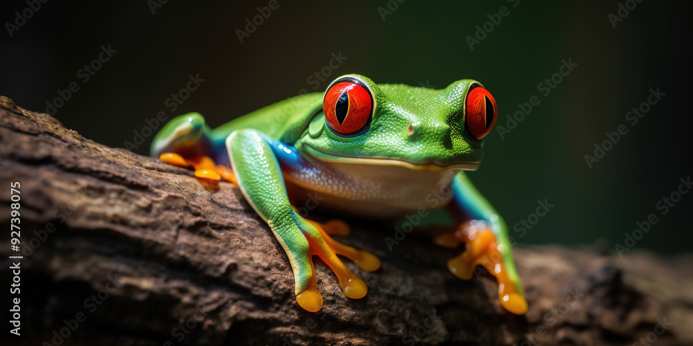 Red-Eyed Tree Frog Sitting On A Tree Branch Red-Eyed Tree Frog Sitting On A Tree Branch