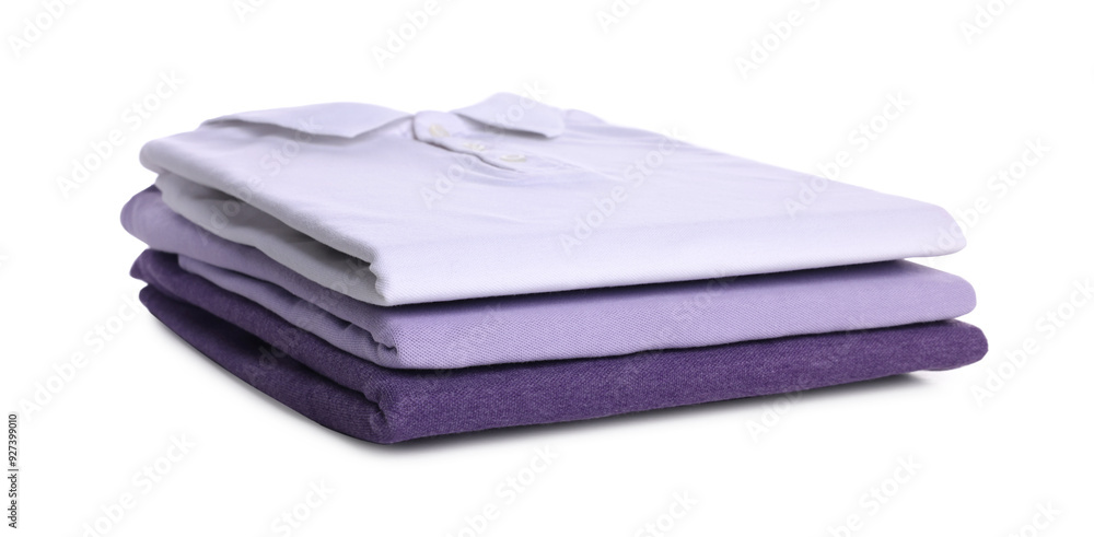 Stack of clean colorful t-shirts isolated on white