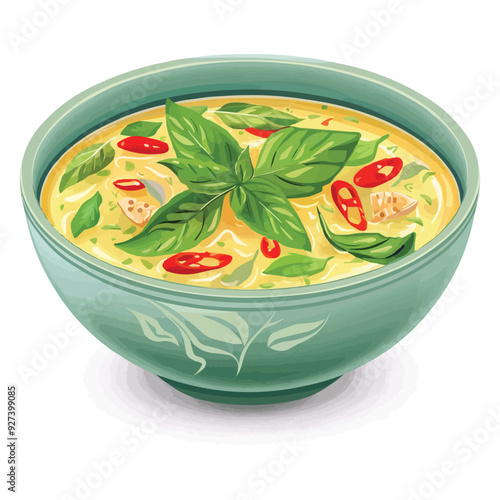 thai basil soup in a bowl vector