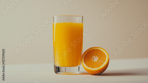 Glass of freshly squeezed orange juice on white background