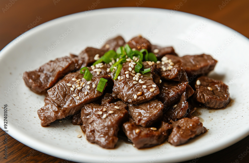 Traditional Korean food beef bulgogi on a plate Traditional Korean food beef bulgogi on a plate
