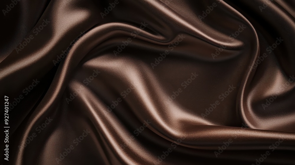 A close-up of smooth, flowing brown satin fabric showcasing texture and sheen. A close-up of smooth, flowing brown satin fabric showcasing texture and sheen.