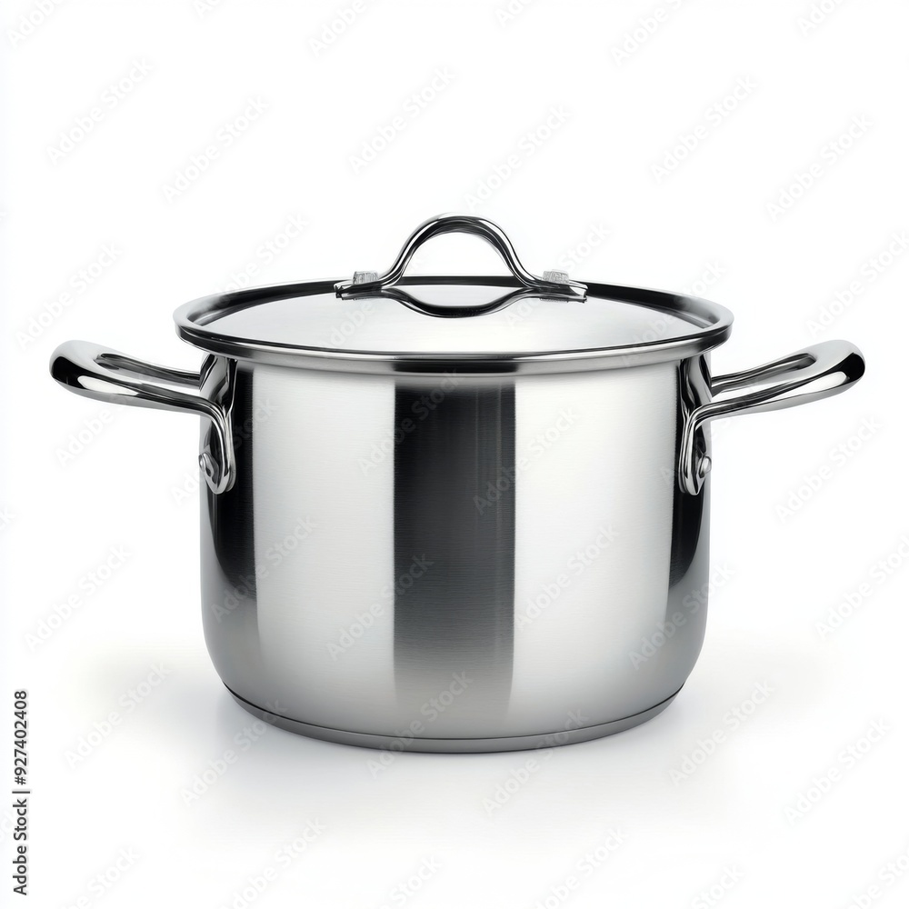 Modern Stainless Steel Stock Pot on White Background Modern Stainless Steel Stock Pot on White Background