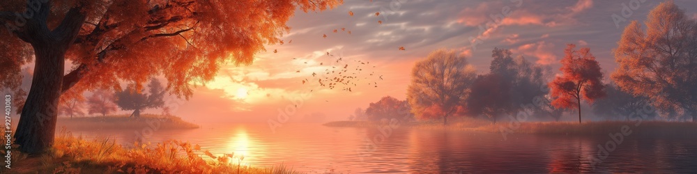 A beautiful sunset over a lake with a tree in the foreground. The sky is orange and pink, and the water is calm. The scene is peaceful and serene, and it evokes a sense of calm and relaxation A beautiful sunset over a lake with a tree in the foreground. The sky is orange and pink, and the water is calm. The scene is peaceful and serene, and it evokes a sense of calm and relaxation