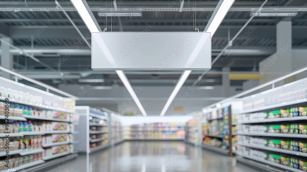 Modern supermarket aisle with shelves stocked with various products, providing a clean and organized shopping environment. Modern supermarket aisle with shelves stocked with various products, providing a clean and organized shopping environment.