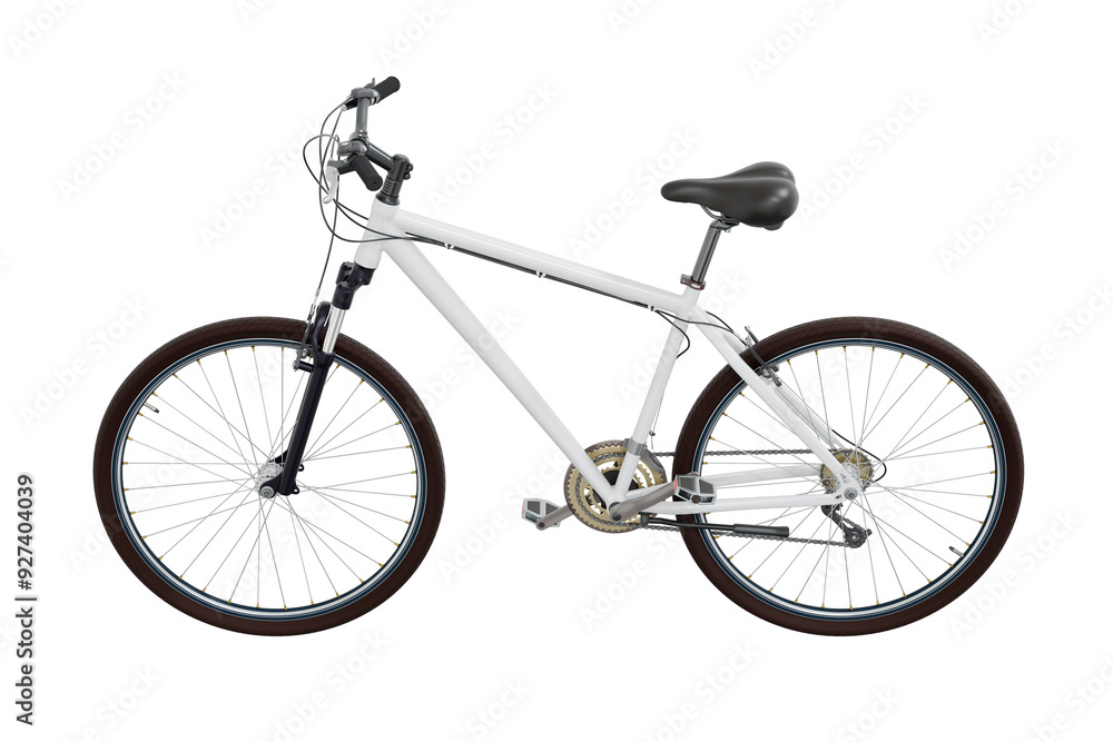 White bicycle, side view. Black leather saddle and handles. Png clipart isolated on transparent background White bicycle, side view. Black leather saddle and handles. Png clipart isolated on transparent background
