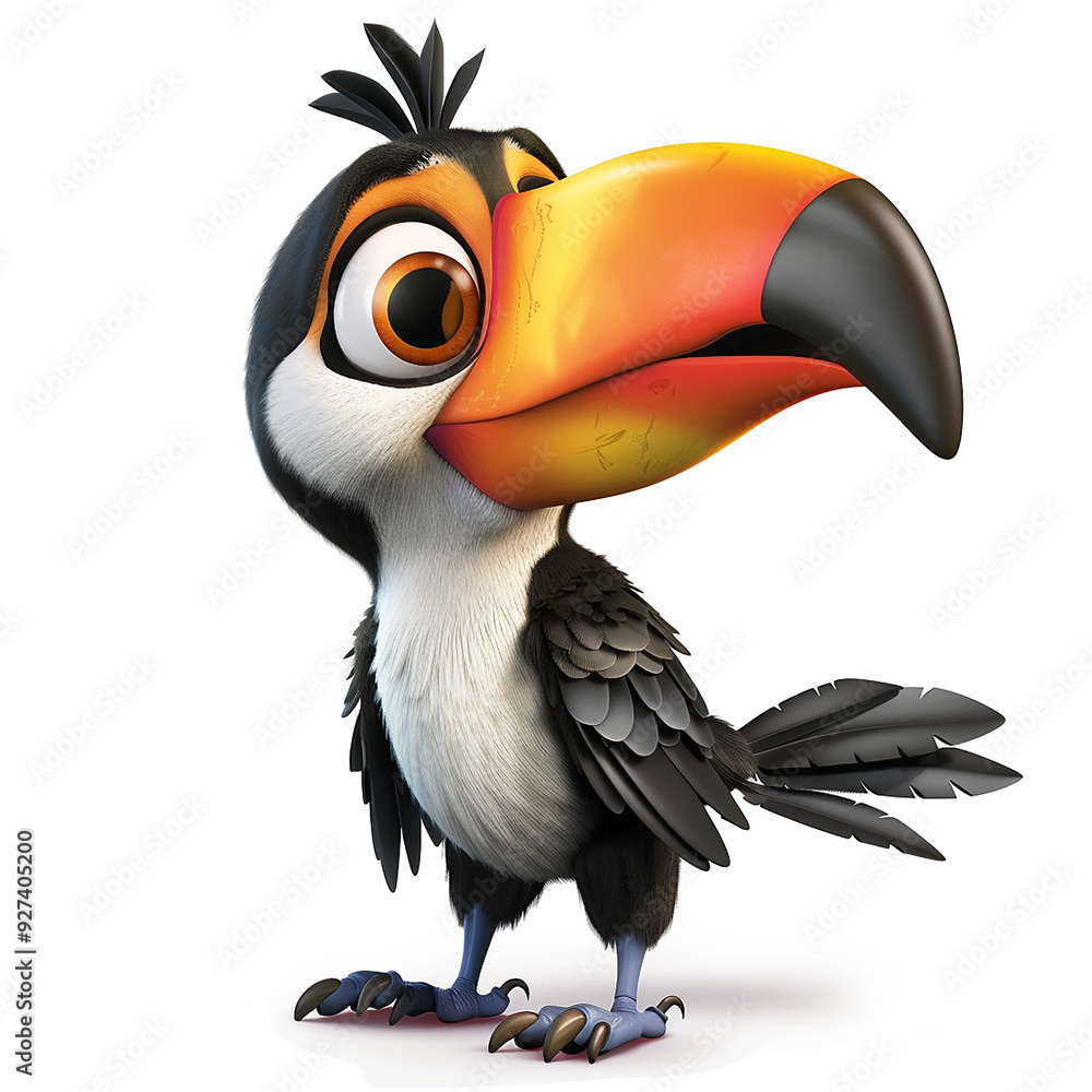 Naklejka premium Ilustracja - sympatyczny tukan na białym tle.