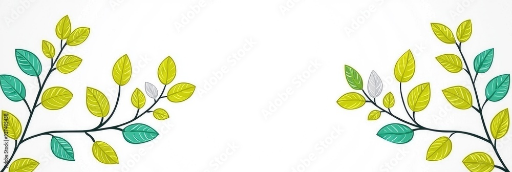 Obraz premium Elegant Green and Yellow Leaf Border on White Background