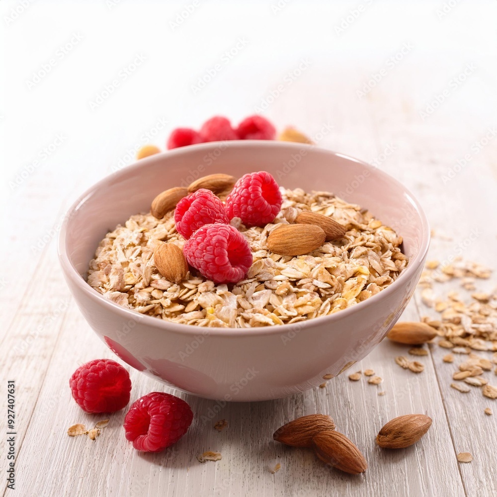 Muesli with oats, raspberries and nuts Muesli with oats, raspberries and nuts