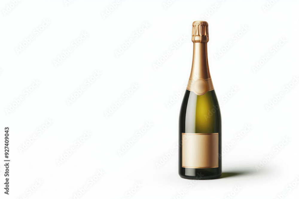 A bottle of champagne on a light background. Space for text. A bottle of champagne on a light background. Space for text.