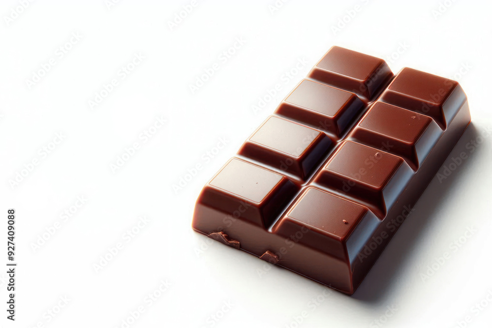 A piece of chocolate on a light background. Space for text. A piece of chocolate on a light background. Space for text.
