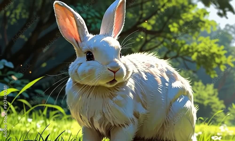 The painting depicts a beautiful rabbit in vivid detail, with its fur ...