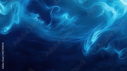 Ethereal blue smoke swirls elegantly across a dark background, creating a mystical atmosphere