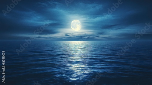 Beautiful moonlit night reflected in the sea. 