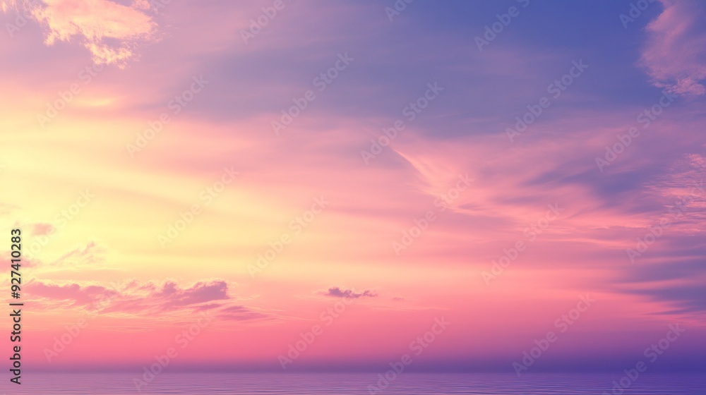 Fototapeta premium A serene sunset over calm waters reflecting pastel colors at a coastal location