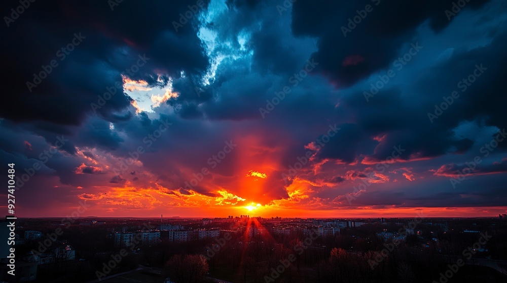 Obraz premium Cloudy sunset in city