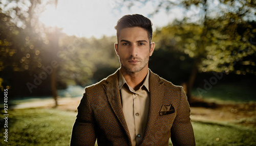 Portrait of a stylish male fashion model in outdoor settings photo