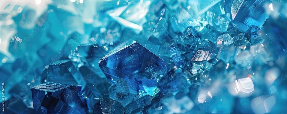 Closeup of blue glass-like crystals, macro detail, sparkling effect. Closeup of blue glass-like crystals, macro detail, sparkling effect.